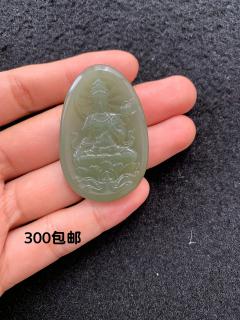 和田玉青海料顶级湖水绿色普贤菩萨 肉质细腻程度极佳 过眼过灯的细腻