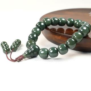 子龙和田玉佛珠手链青玉老形珠男士女士桶珠手串珠宝玉石 手串