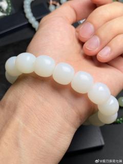 白玉老型珠单圈手串